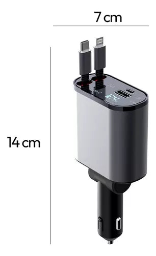 Cargador de Auto retráctil para teléfono - Carga rápida - Iphone y Android - Usb, Lightning typo C