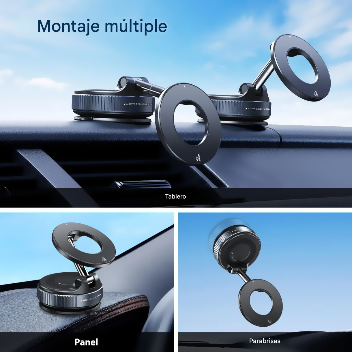 Soporte Celular magnético MagSafe para vehículos, oficina, videos - Extra fuerte con Ventosa, Giro 360° ajustable, iPhone y Android