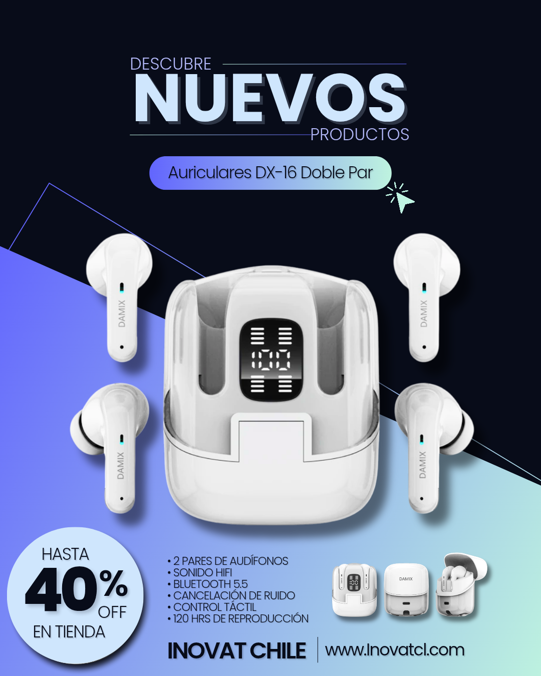 2025! Nuevos Audífonos Doble Par, sonido HiFi, bluetooth 5.5, Cancelación de ruido ENC, 2 pares de auriculares